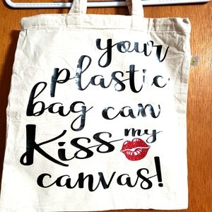 Canvas shopping tote with vinyl saying and design